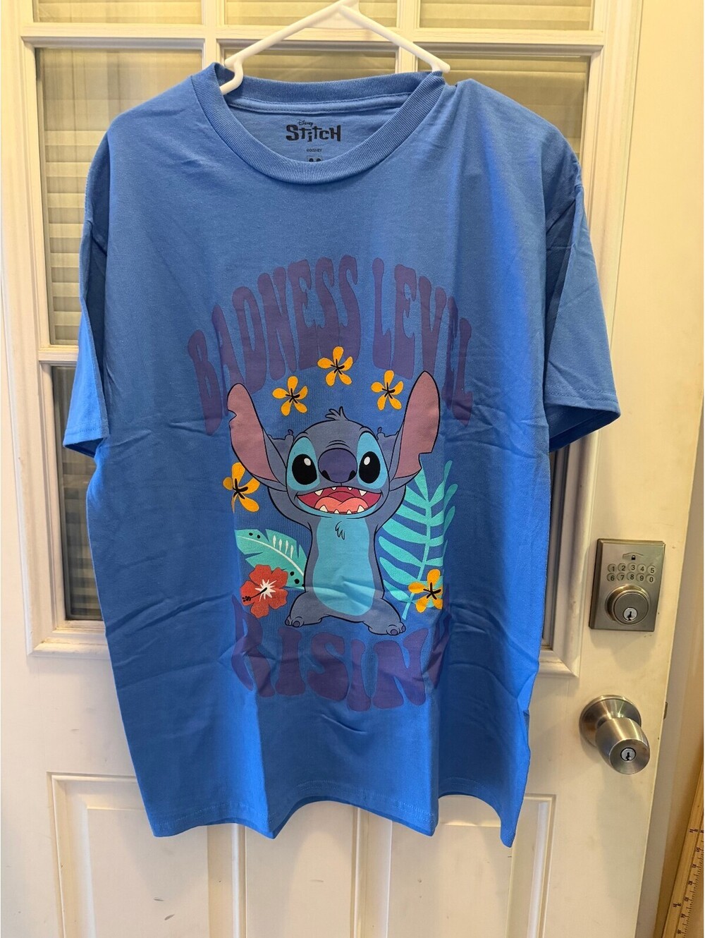 Disney Stitch Blue Graphic T-Shirt Size Large Cotton Casual Tee